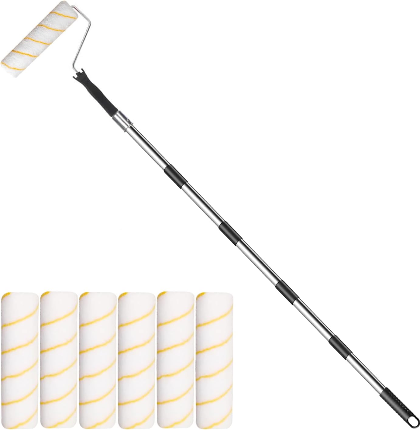 Rodillo pintura 6 mangas poste grueso extensible 9pulg
