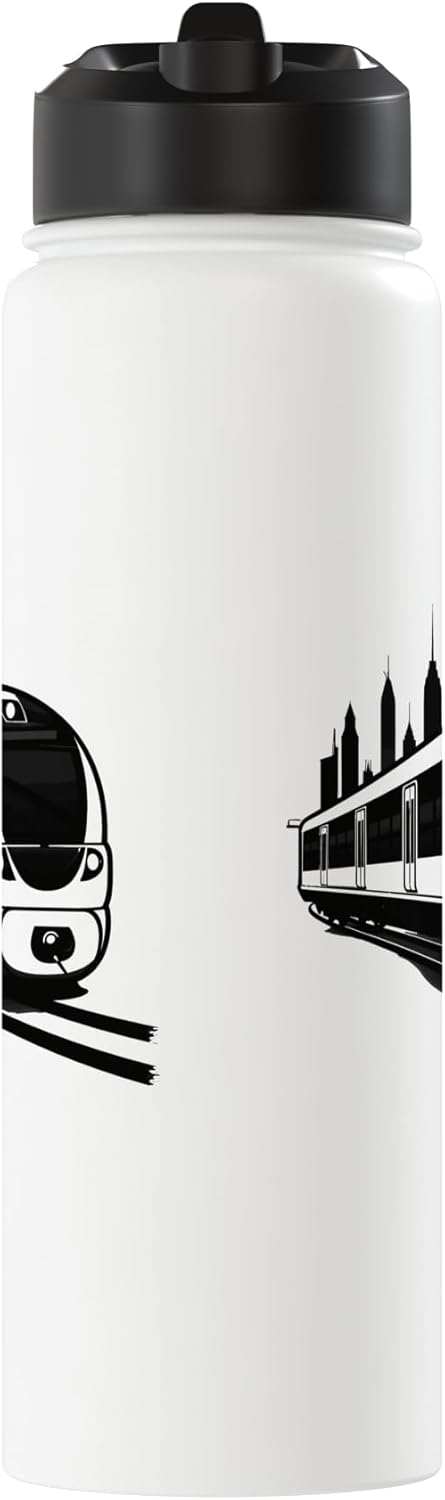Bottella de agua aislada de acero inoxidable Railroad Sketch Train Spotter