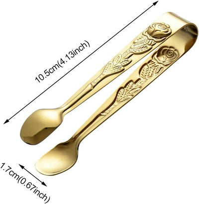 Pinza servir acero inox 4pulg diseño rosas color dorado