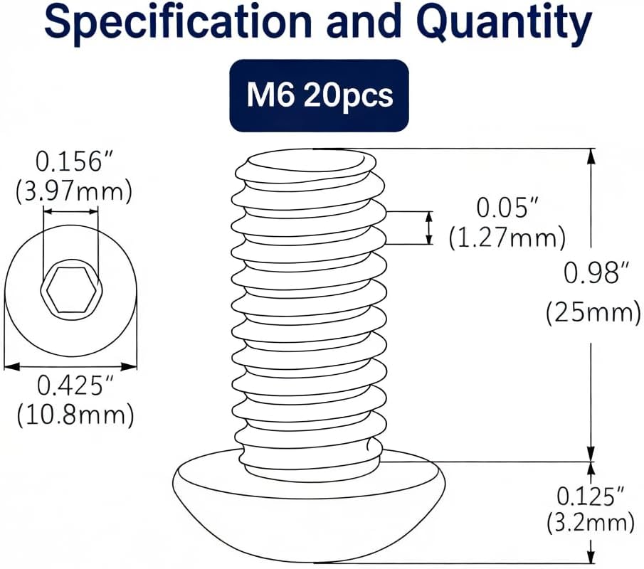 20 Pzas Tornillos Acero Inox M6x25mm Hexagonal