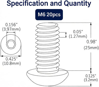 20 Pzas Tornillos Acero Inox M6x25mm Hexagonal