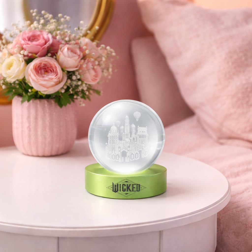 Lámpara orbe cristal LED cambio color USB base madera