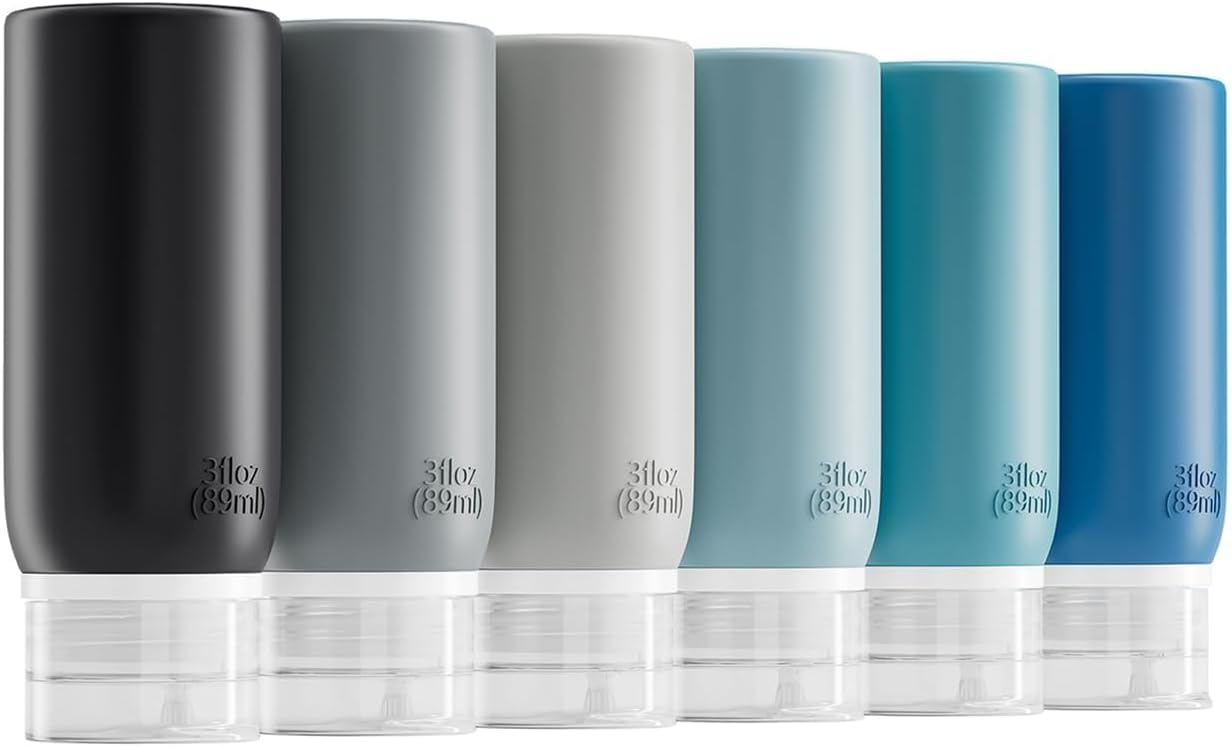 6 Botellas Viaje 3oz TSA Aprobadas Silicona Recargables