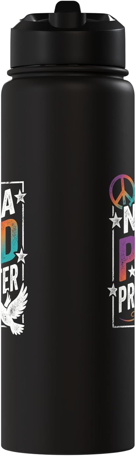 Botella de agua aislada acero inoxidable diseño paz democracia