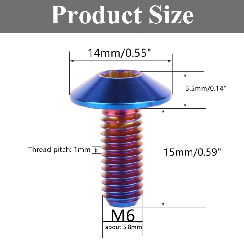 Tornillos Titanio M6 0.591pulg Torx para auto moto bicicleta