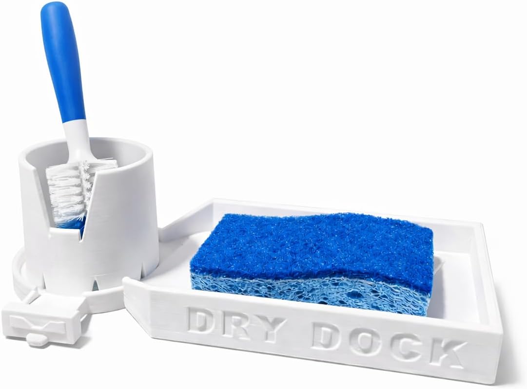 Porta esponjas para fregadero cocina con soporte cepillo botella, blanco