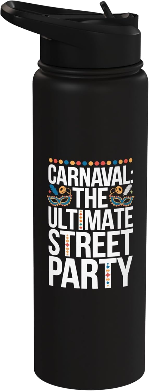 Botella de agua acero inoxidable aislada samba carnaval brasil