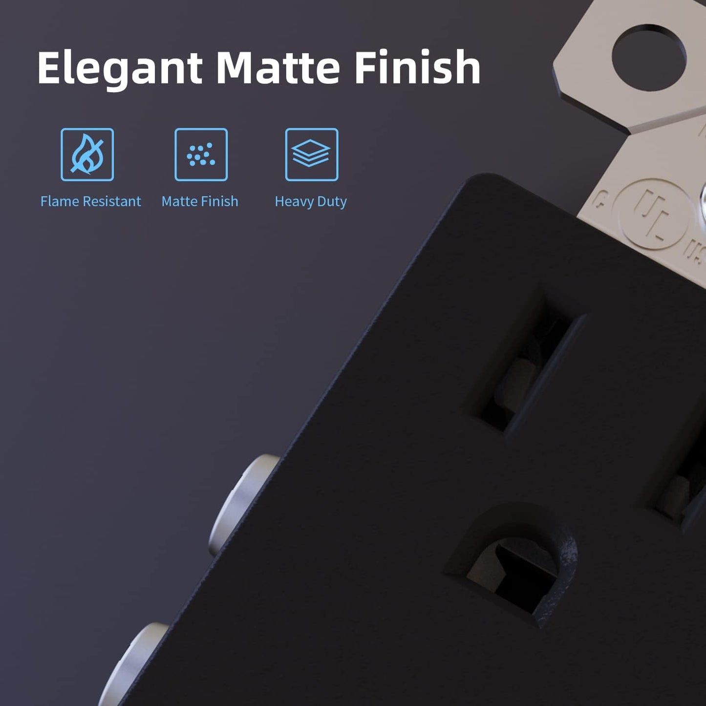 Toma pared eléctrica 15A 125V NEMA 5-15R UL negro mate set 5