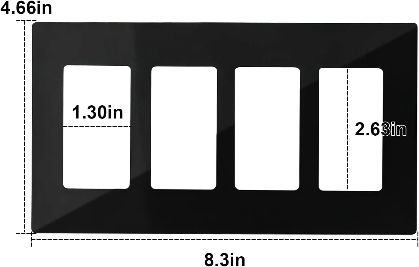 Placa pared sin S 4 segmentos negra para Leviton 80312