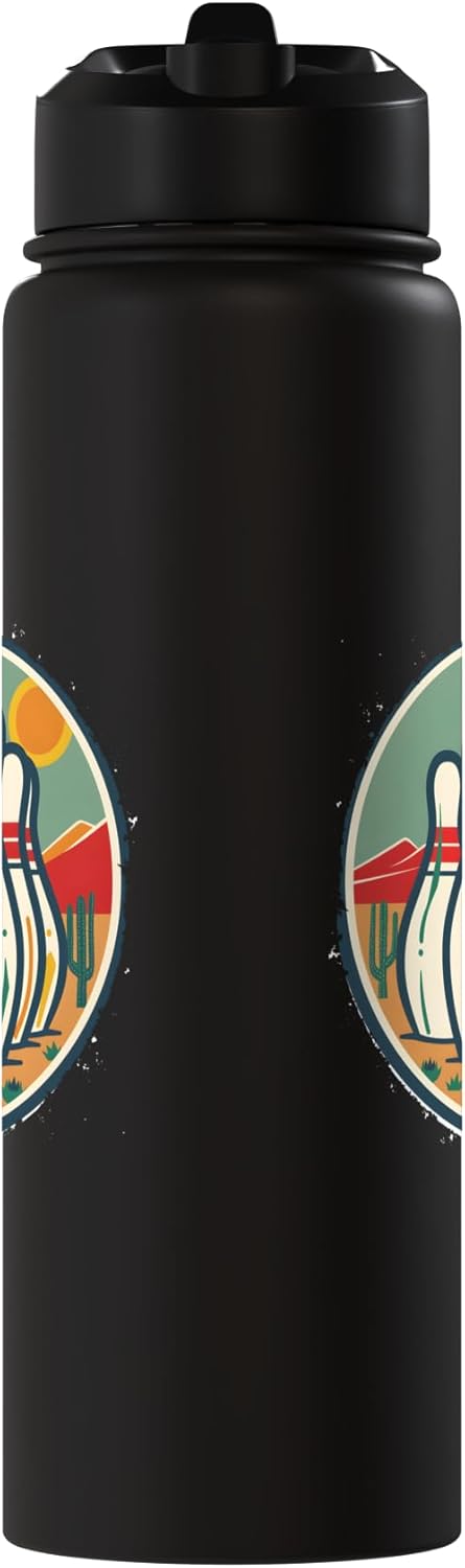 Botella de agua acero inoxidable aislada estilo retro bolos