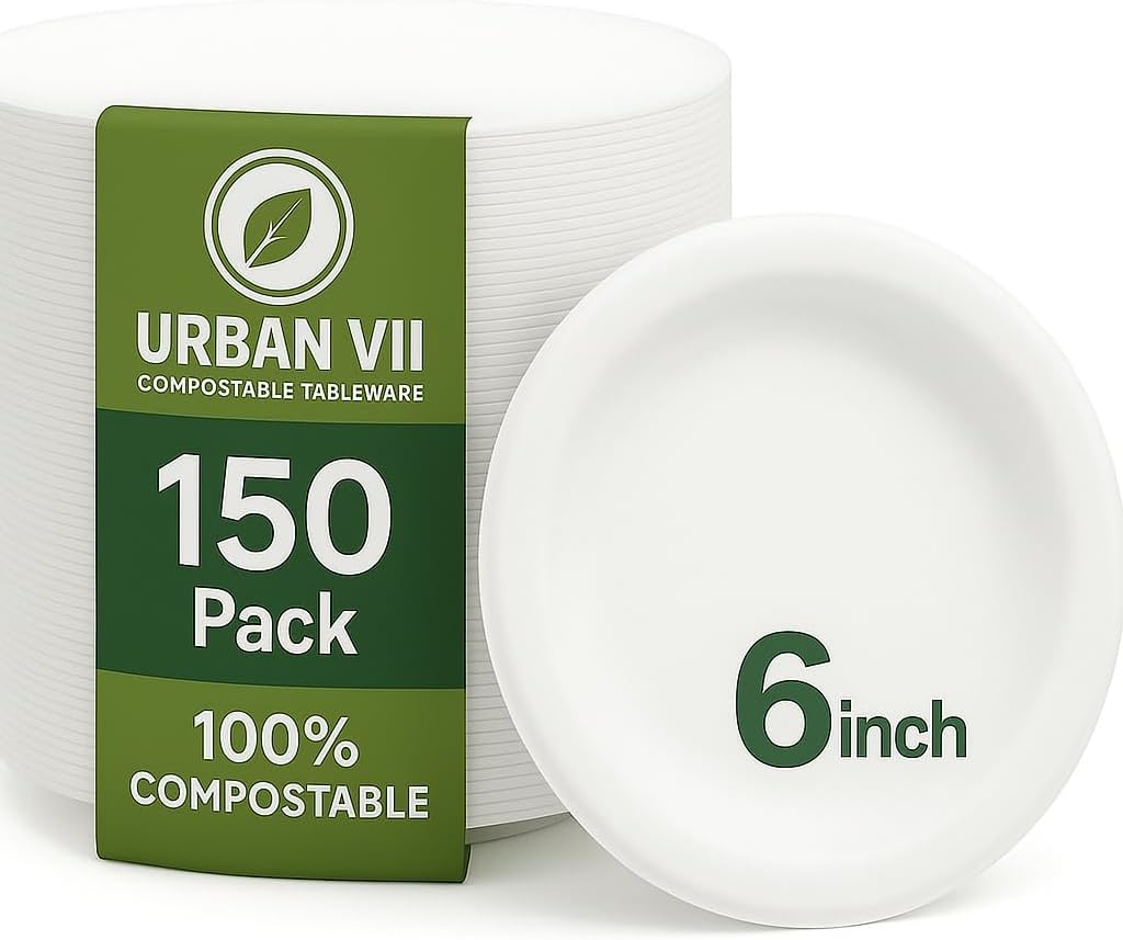 Platos de papel biodegradables de 6 pulgadas sin BPA 150 unidades