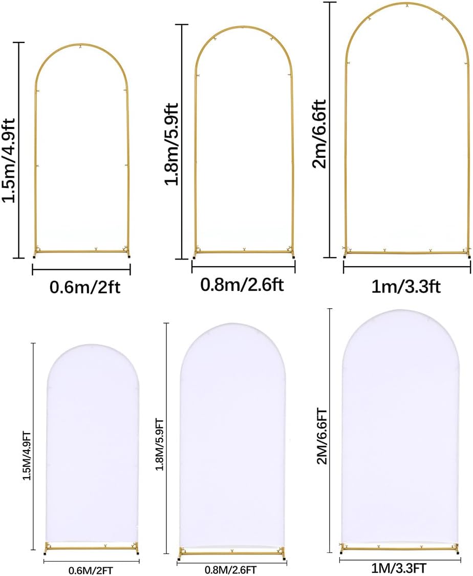 6 Soportes Arco Boda 6.6ft con 3 Fundas Elastano Blanco