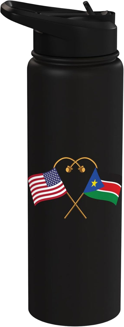 Botella agua acero inox aislada bandera Sudán del Sur