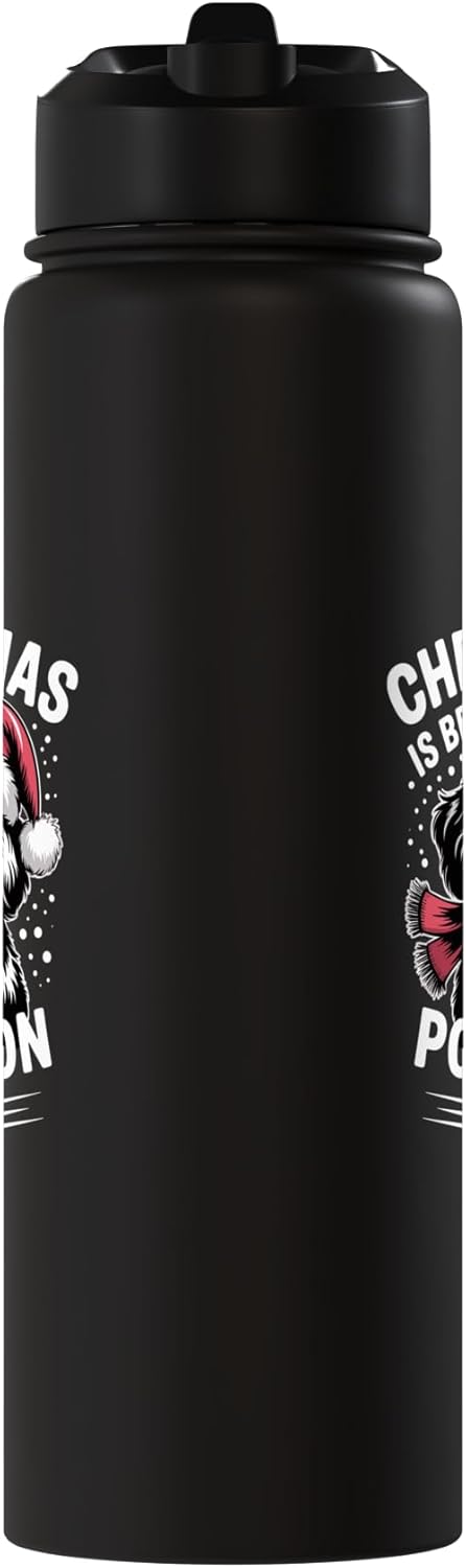 Botella agua acero inox aislada con perro navidad