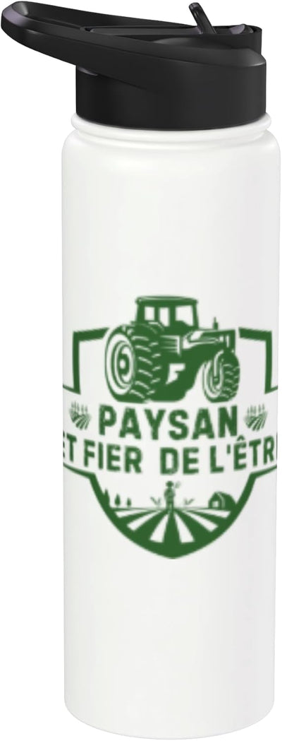 Botella agua acero inox aislada diseño agricultor