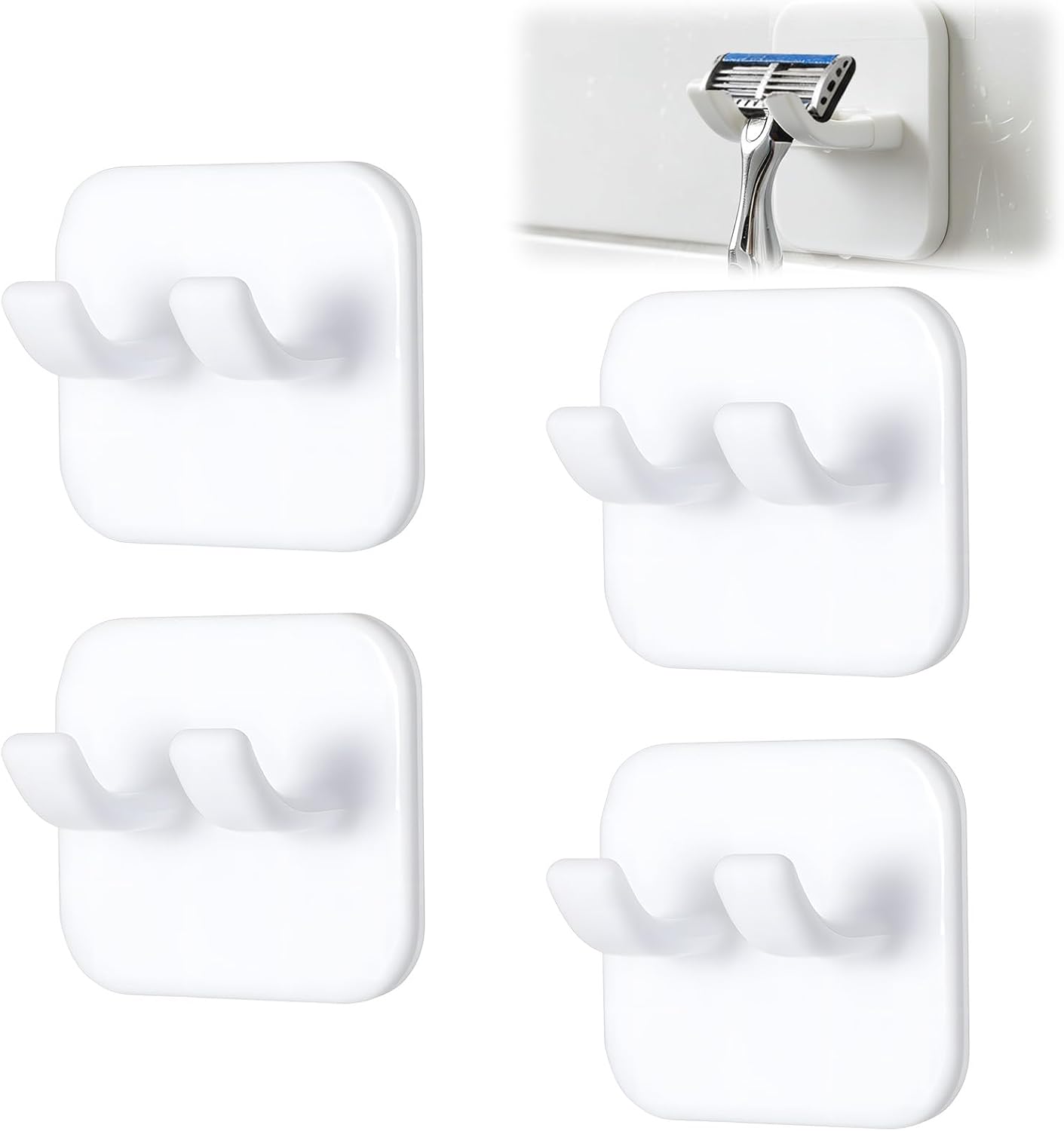 4 Ganchos Autoadhesivos para Maquinilla Blanco