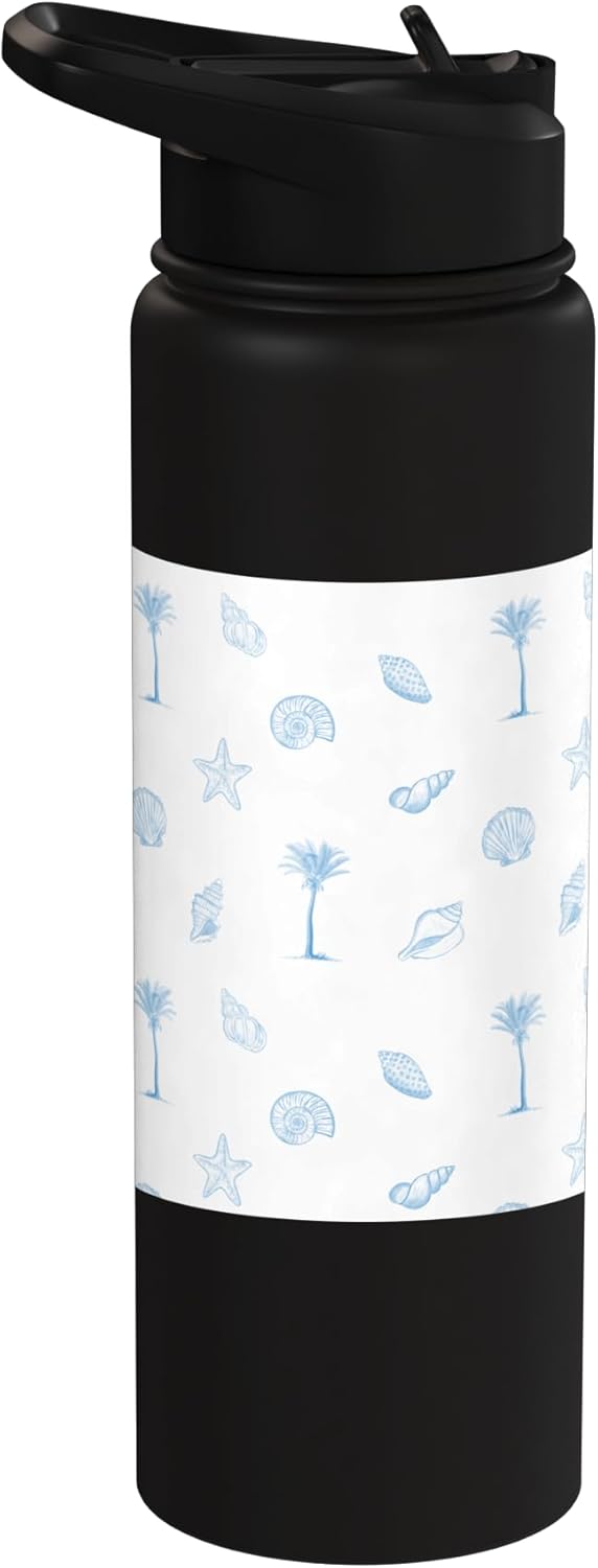 Botella de agua acero inoxidable insulado estilo verano palmeras azul claro