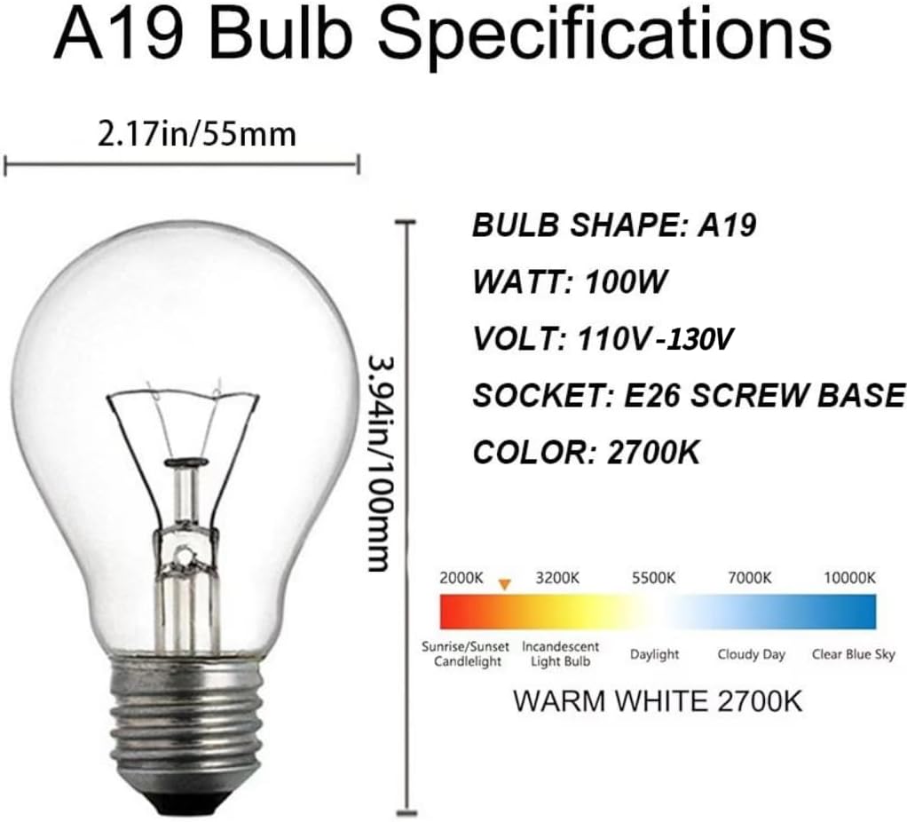 Paquete 4 Bombillas A19 100W 2700K Blanco Suave Base E26
