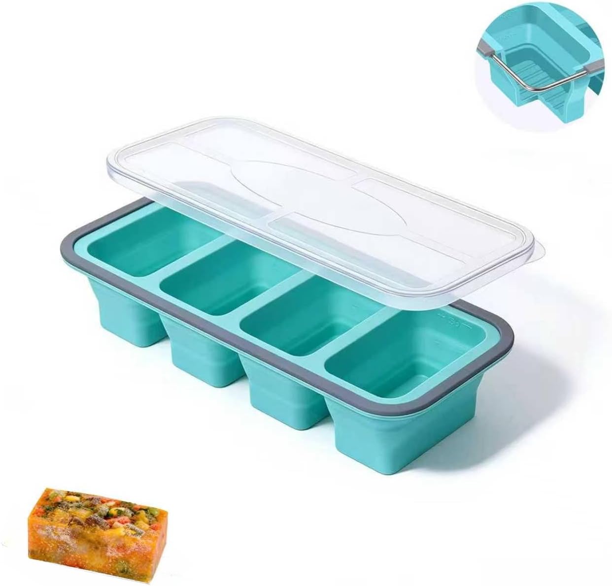 Bandejas plegables de silicona para congelador con tapas y anillo de acero