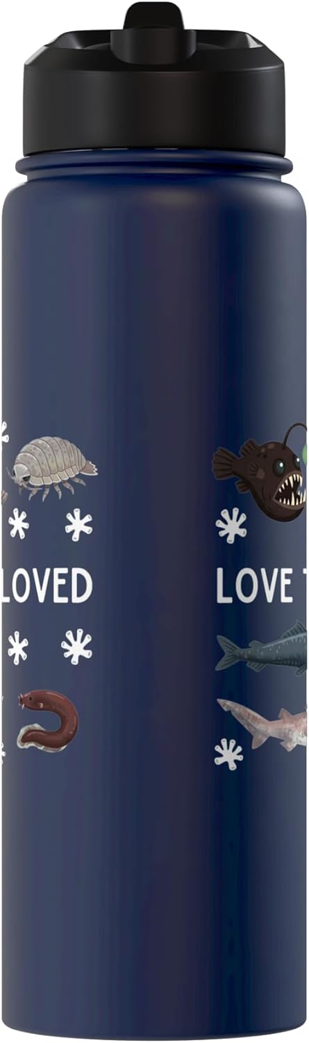 Botella de agua aislada de acero inoxidable con criaturas marinas