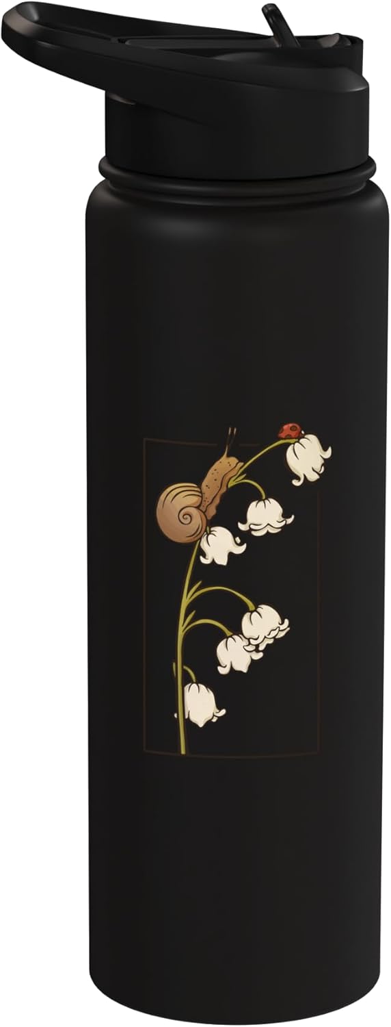 Botella agua acero inox aislada con caracol y bicho