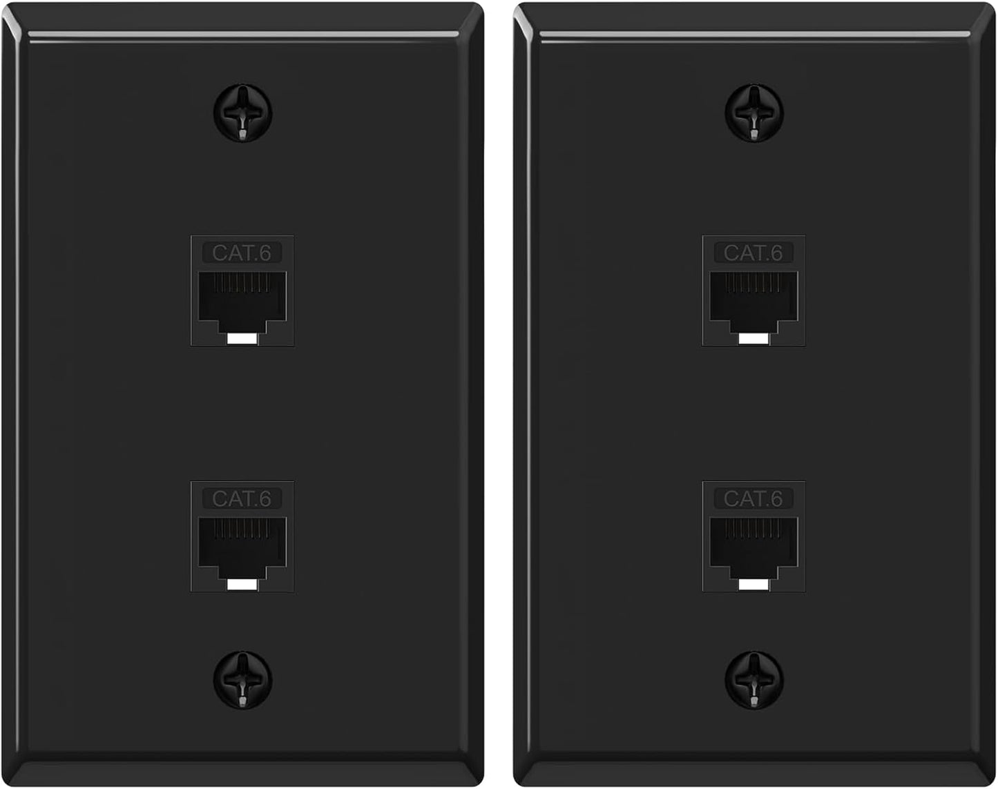 Placa pared Ethernet 2 puertos conector Cat6 hembra negro set 2