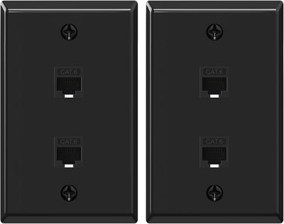 Placa pared Ethernet 2 puertos conector Cat6 hembra negro set 2