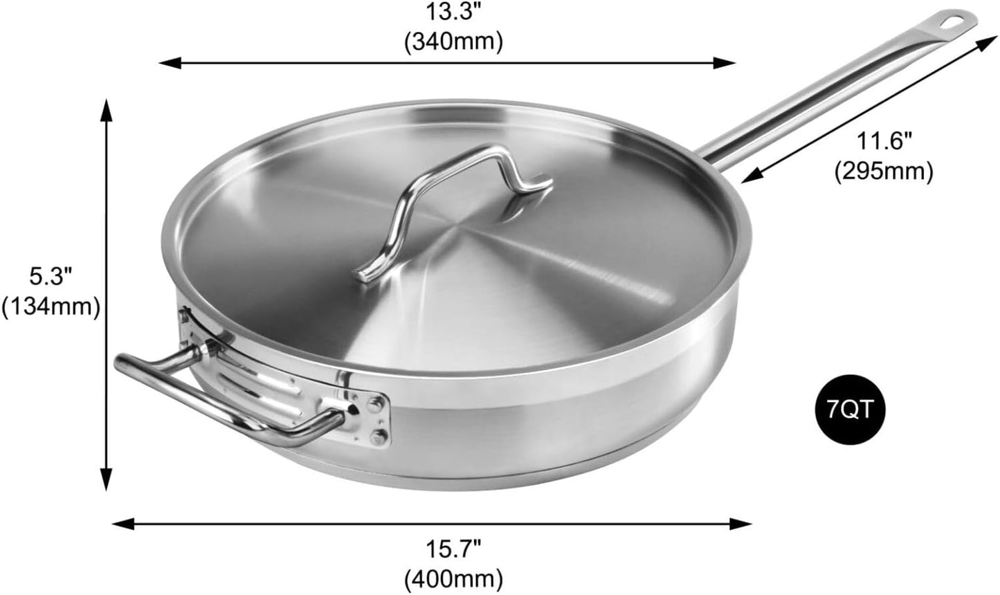Sartén Acero Inox 7qt Con Tapa Profundidad 3.5pulg