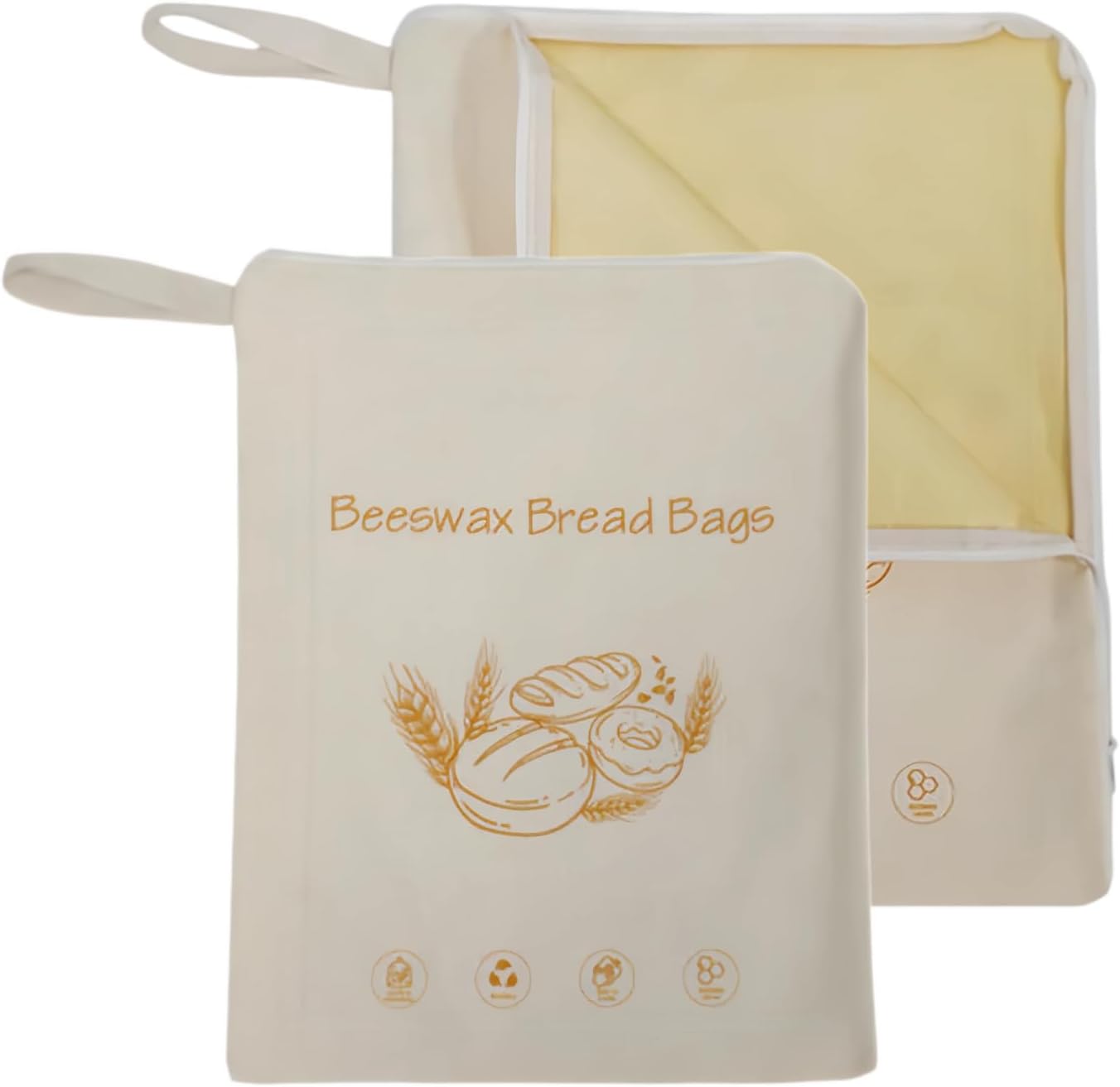 Bolsa de pan con forro de cera de abejas y cremallera reutilizable