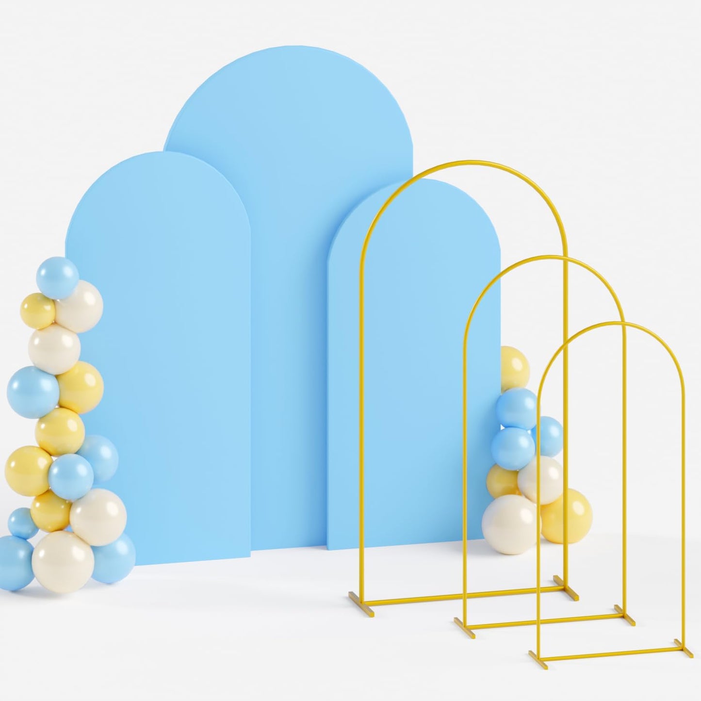 Soporte arco boda dorado cubierta azul bebé set 3