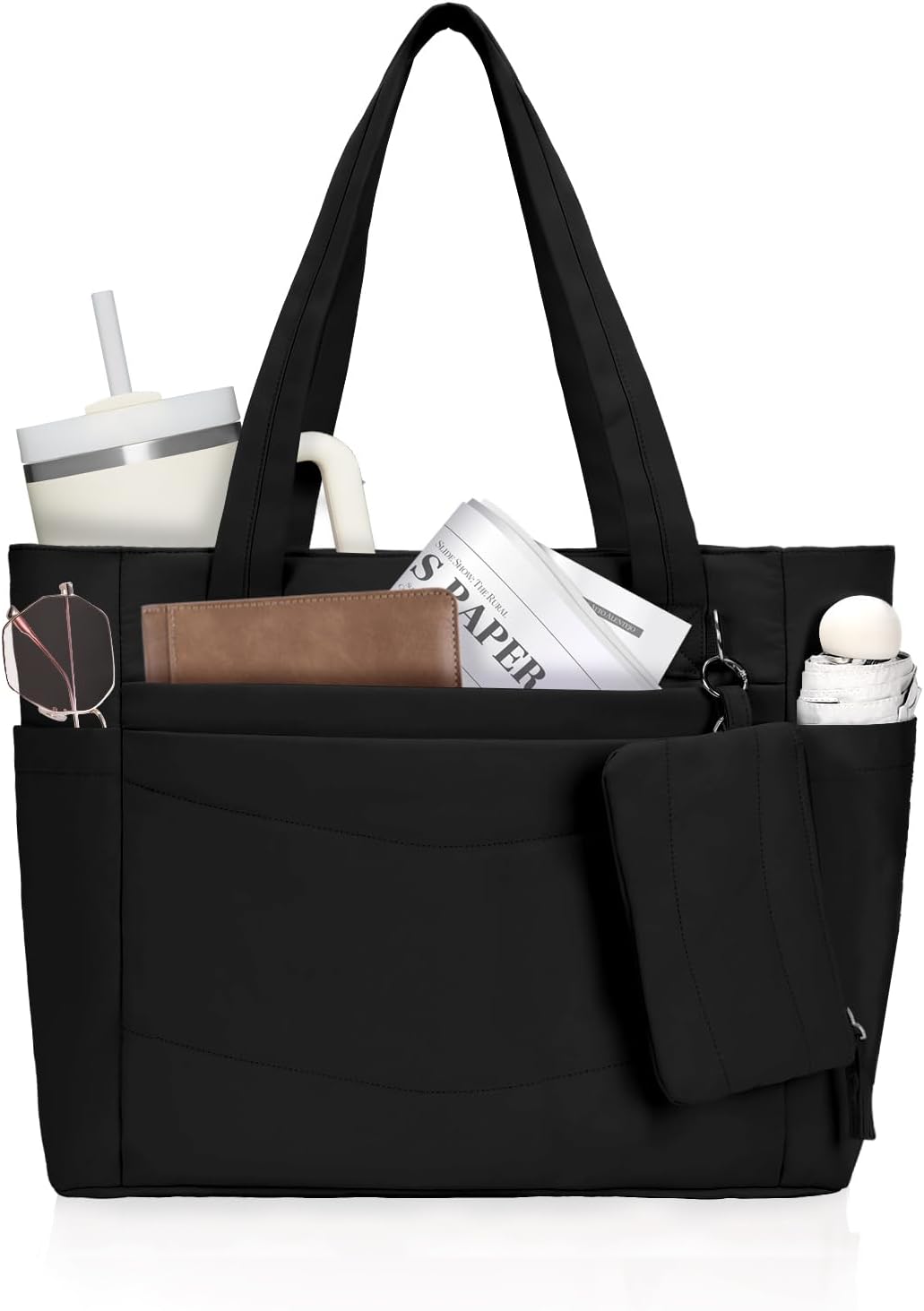 Bolsa mujer con compartimento laptop 15.6pulg y soporte taza 2pzas