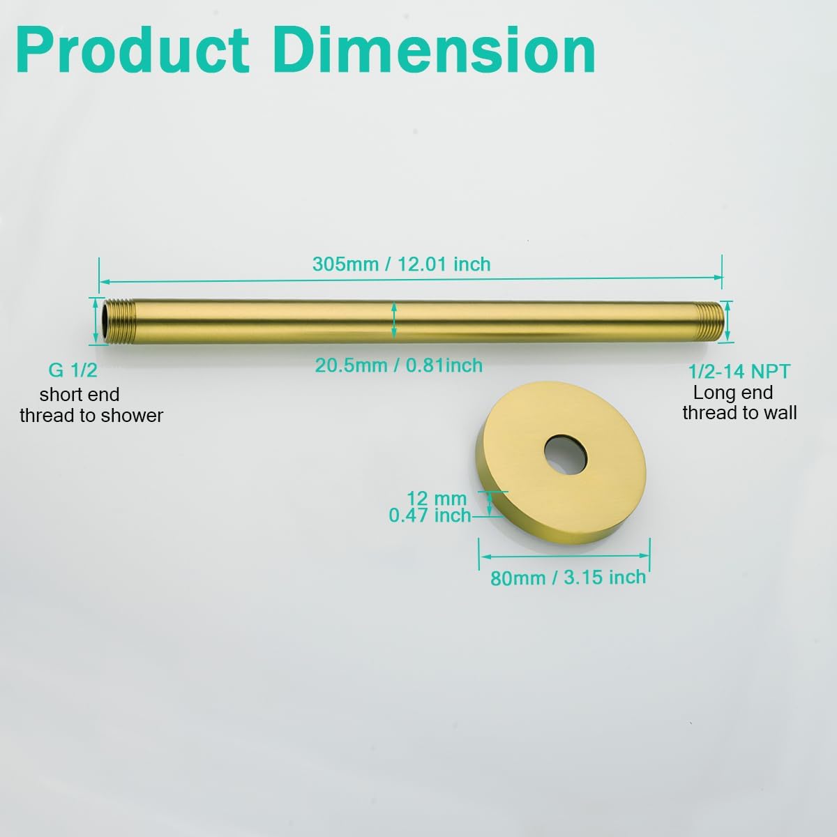 Brazo ducha fijo techo 12pulg conexión 1/2 bronce champán