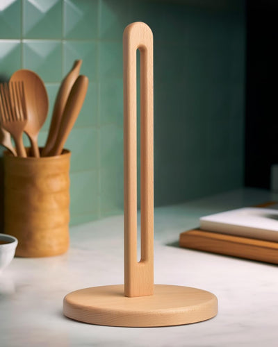 Soporte para toallas de papel de madera clara de madera maciza con base jumbo
