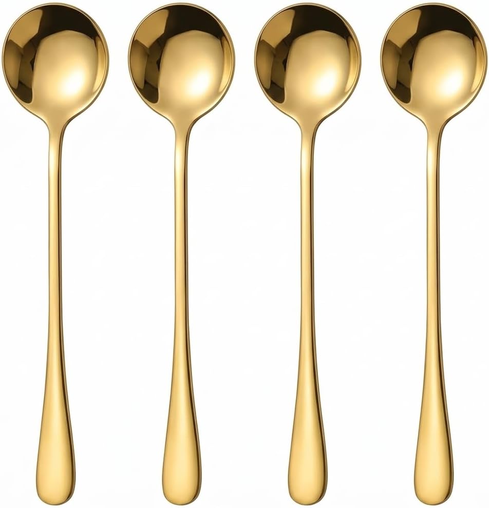 Cucharas de café expreso de mango largo 7.28 pulgadas acero inoxidable dorado