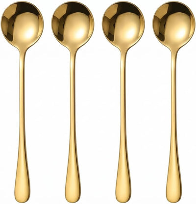 Cucharas de café expreso de mango largo 7.28 pulgadas acero inoxidable dorado