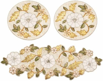 Camino mesa con cuentas diseño flores 36pulg