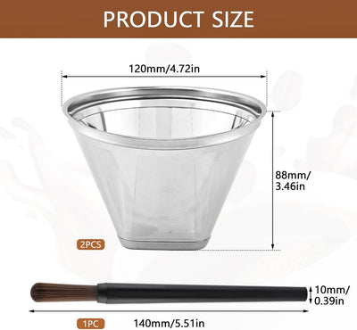 Filtro café cono acero inox comp set 2 reutilizables