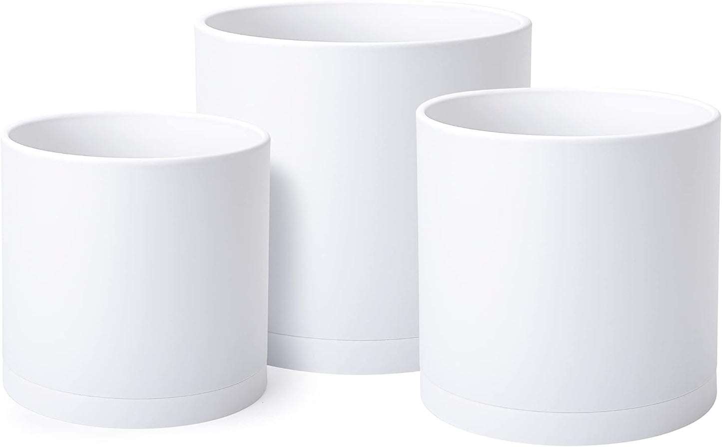 Set 3 Macetas Plástico Blanco con Drenaje 6-8pulg