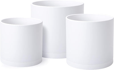 Set 3 Macetas Plástico Blanco con Drenaje 6-8pulg