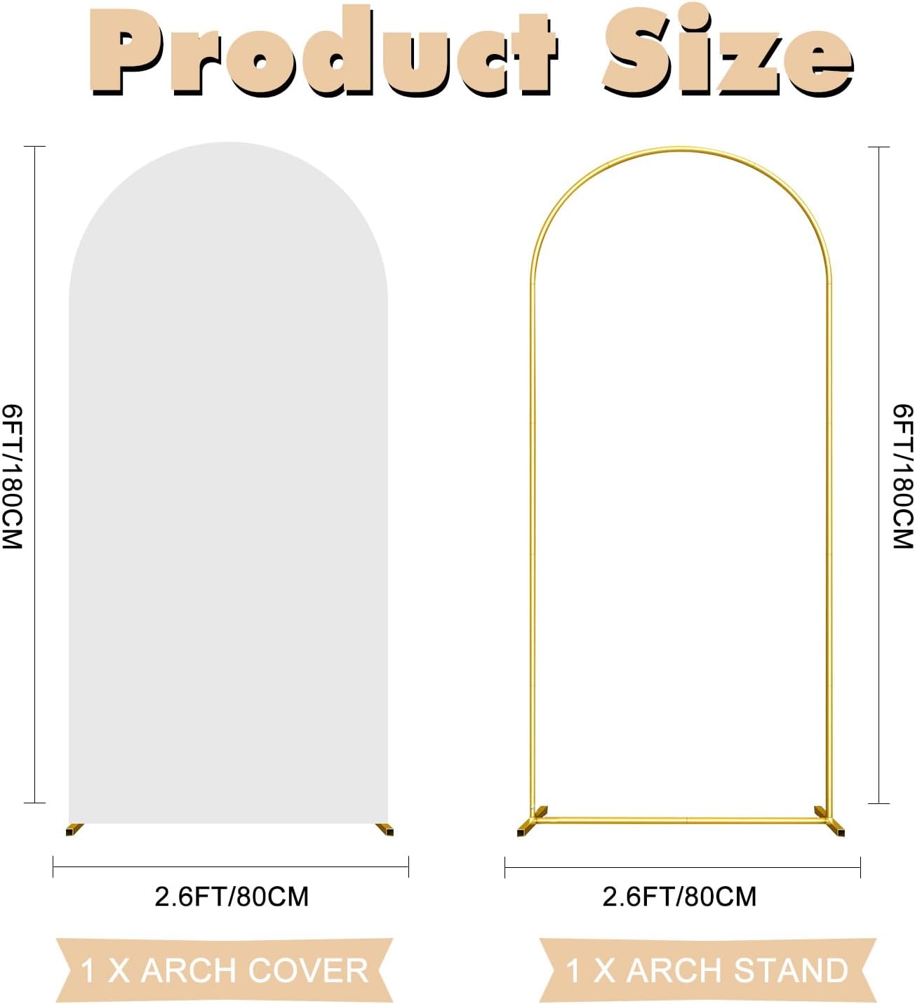 Soporte arco boda 6ft cubierta spandex blanco marco dorado