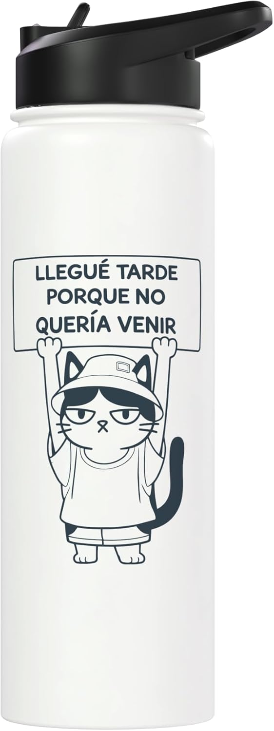 Botella agua acero inox aislada meme gato sarcástico