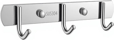 Estante pared acero inox 3 ganchos para baño