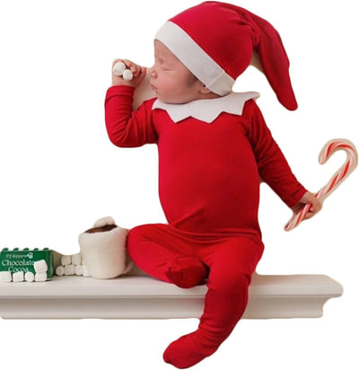 Accesorios foto recién nacido traje elfo Navidad rojo