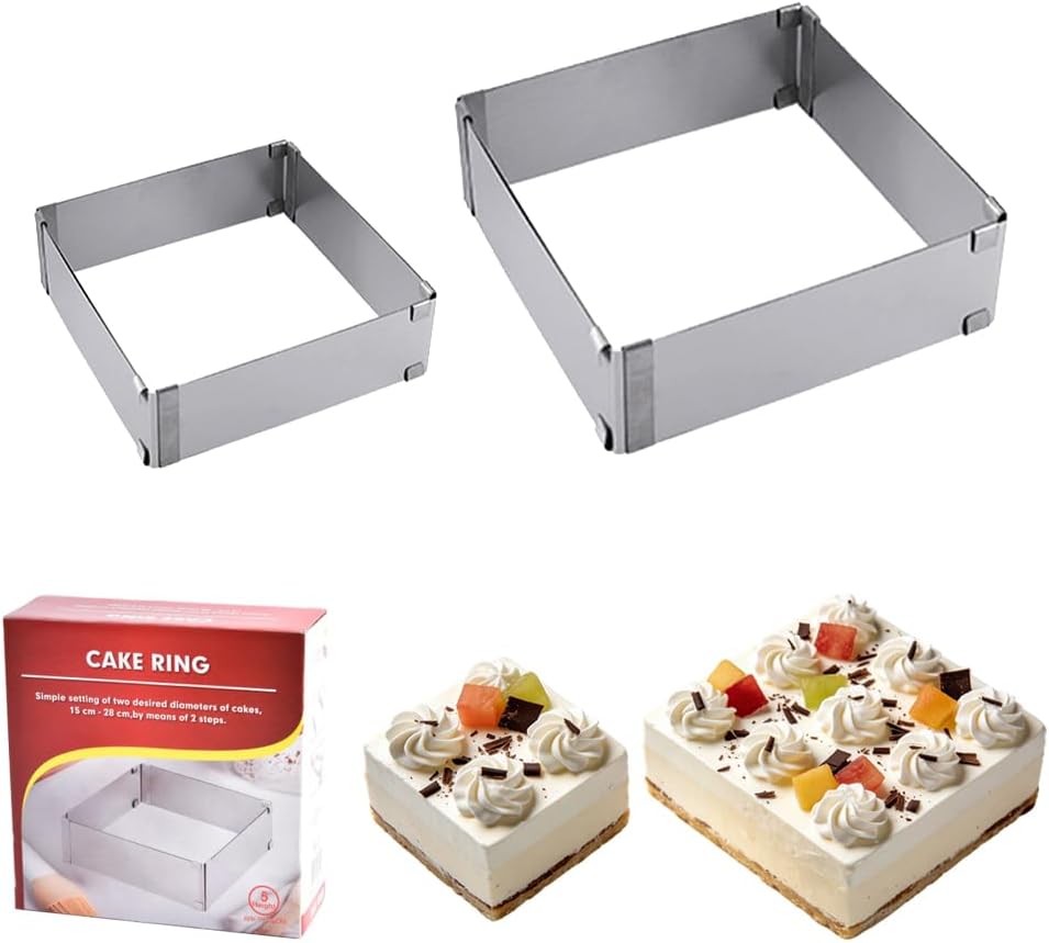 Molde de anillo cuadrado ajustable de acero inoxidable para tartas y mousse
