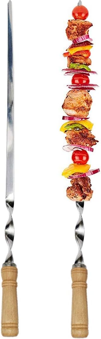 12 Pzas Brochetas Kabob Acero Inox 22pulg Mango Madera Antiderrap