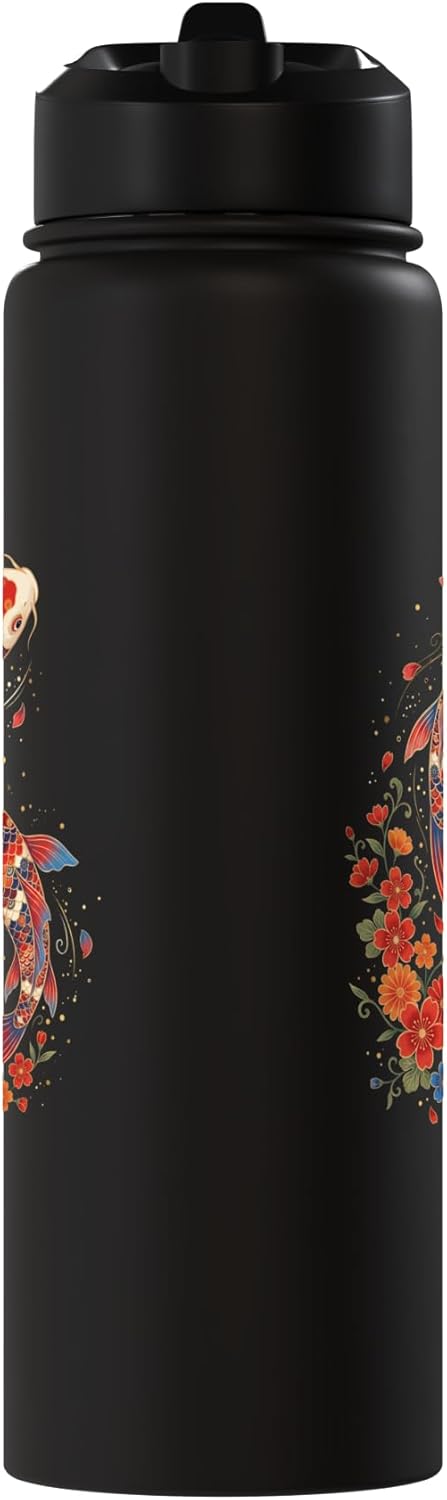 Botella agua acero inox aislada estética koi carp floral