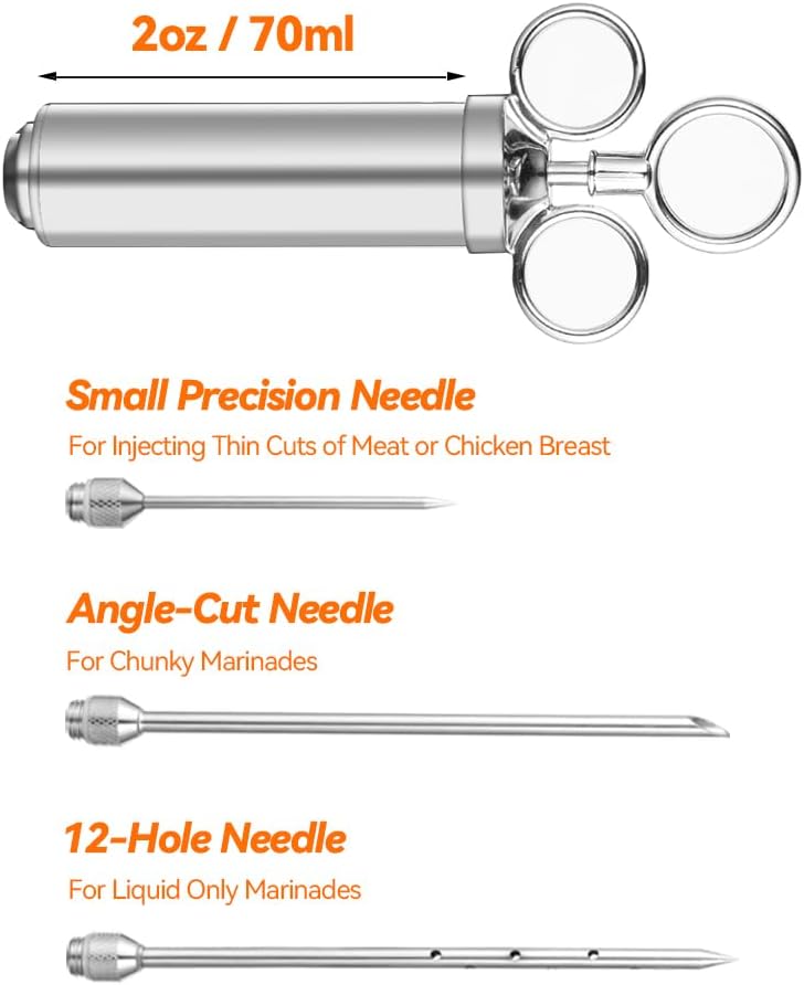 Jeringa inyectora carne acero inox 304 con agujas y cepillos