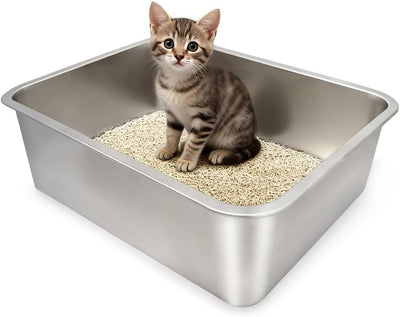 Caja arena acero inox 17.7x13.7pulg para gatos antiadherente
