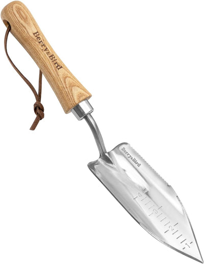 Pala jardín acero inox dientes mango madera escala