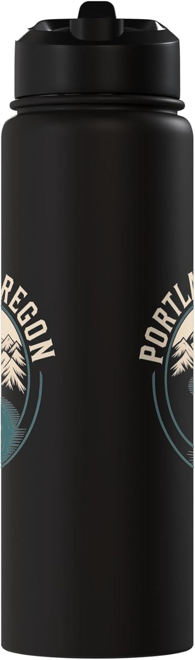 Botella de agua acero inoxidable aislada paisaje río montaña Portland Oregon